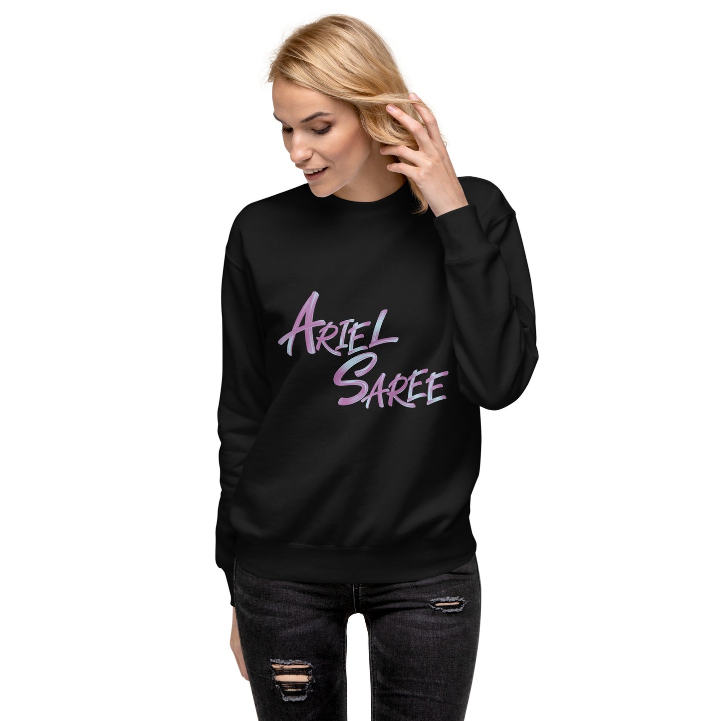 Unisex Premium Sweatshirt - Pink Ariel Saree Name Graphic