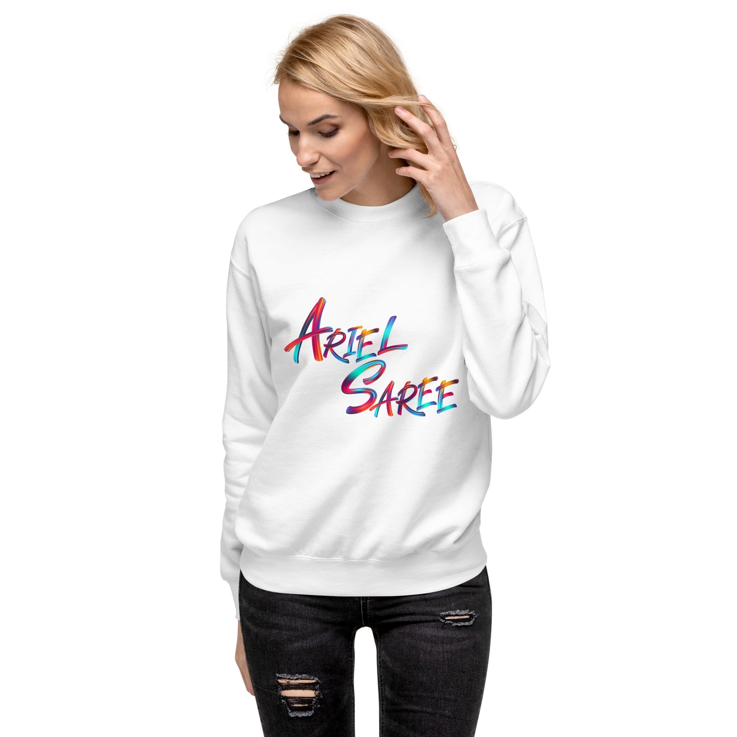 Unisex Premium Sweatshirt - Multi Color Ariel Saree Name Graphic